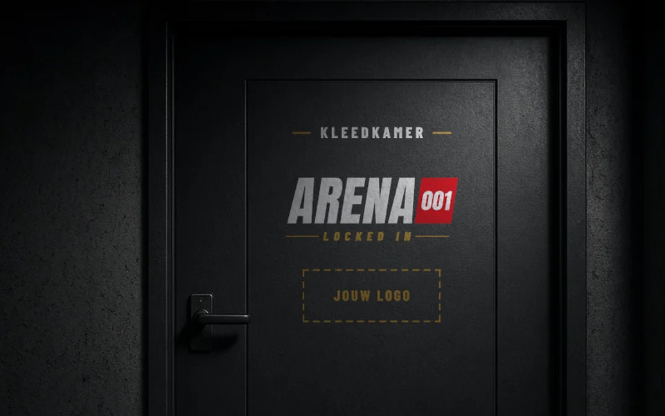 Voorbeeld kleedkamerdeur met plek voor jouw logo