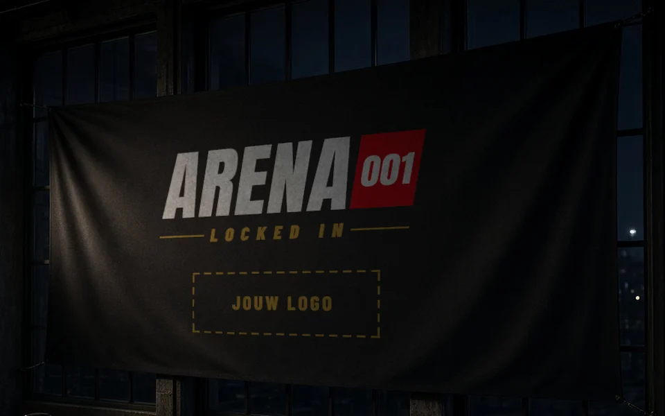 Voorbeeld raamdoek aan de binnenkant met plek voor jouw logo