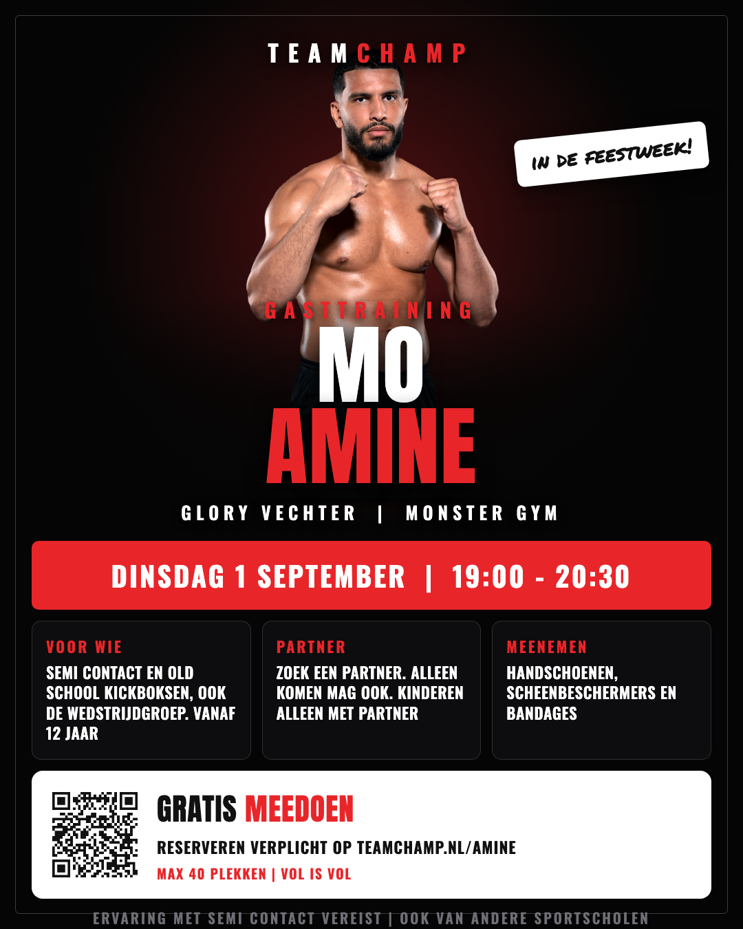 Gasttraining Mo Amine op dinsdag 1 september bij Team Champ